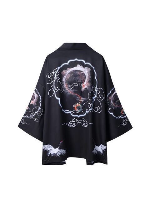 Summer Japanese Ukiyo-e Dragon Robe Kimono Cape 3301 Blue