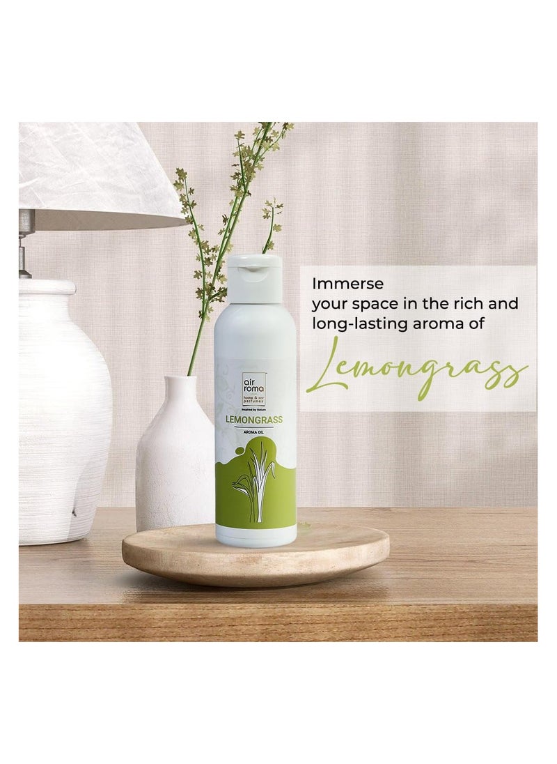 AIR-ROMA Pure, Natural and Undiluted Lemon Grass Aroma Diffuser Oil, 100ml | Strong & Long-Lasting Aroma - Fragrance Oil for Home, Office, Candles