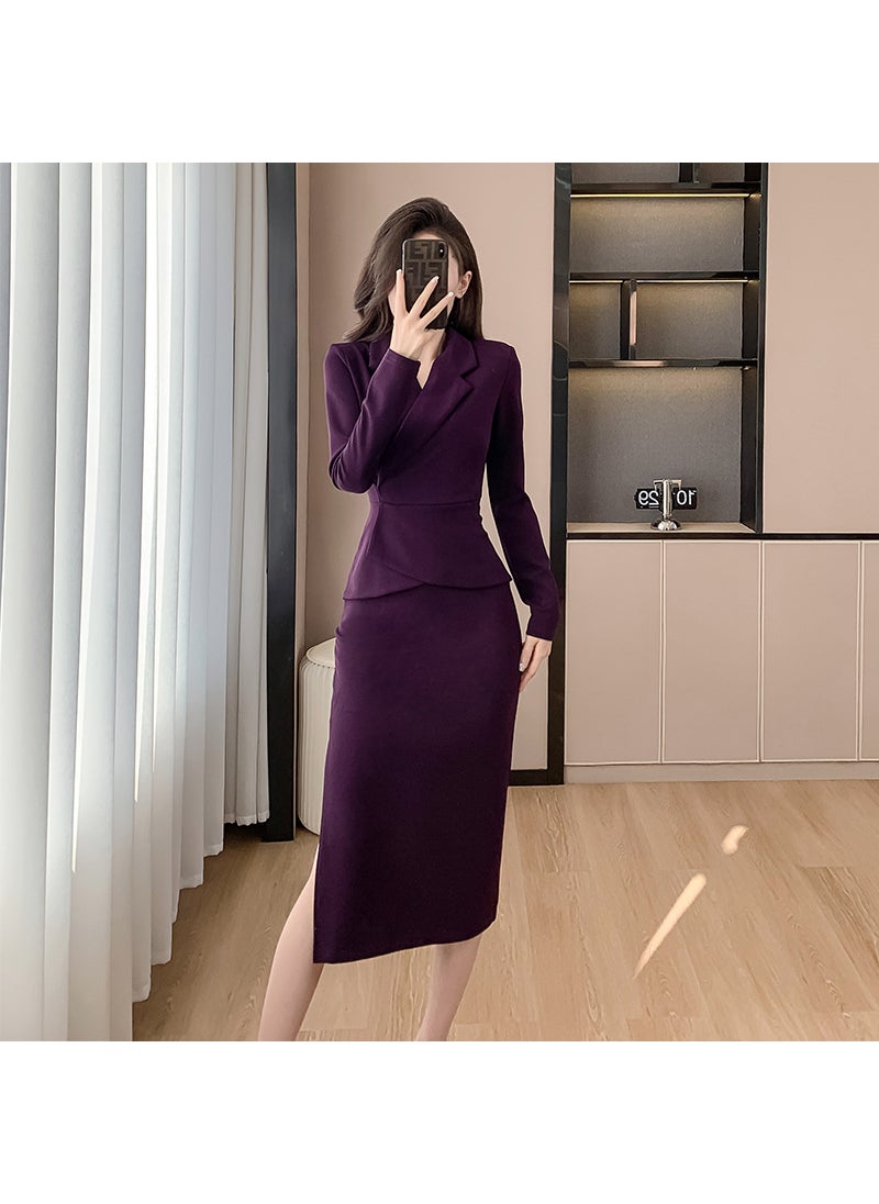 Fashion Purple Bodycon Mock-Layer Petites Dress Purple