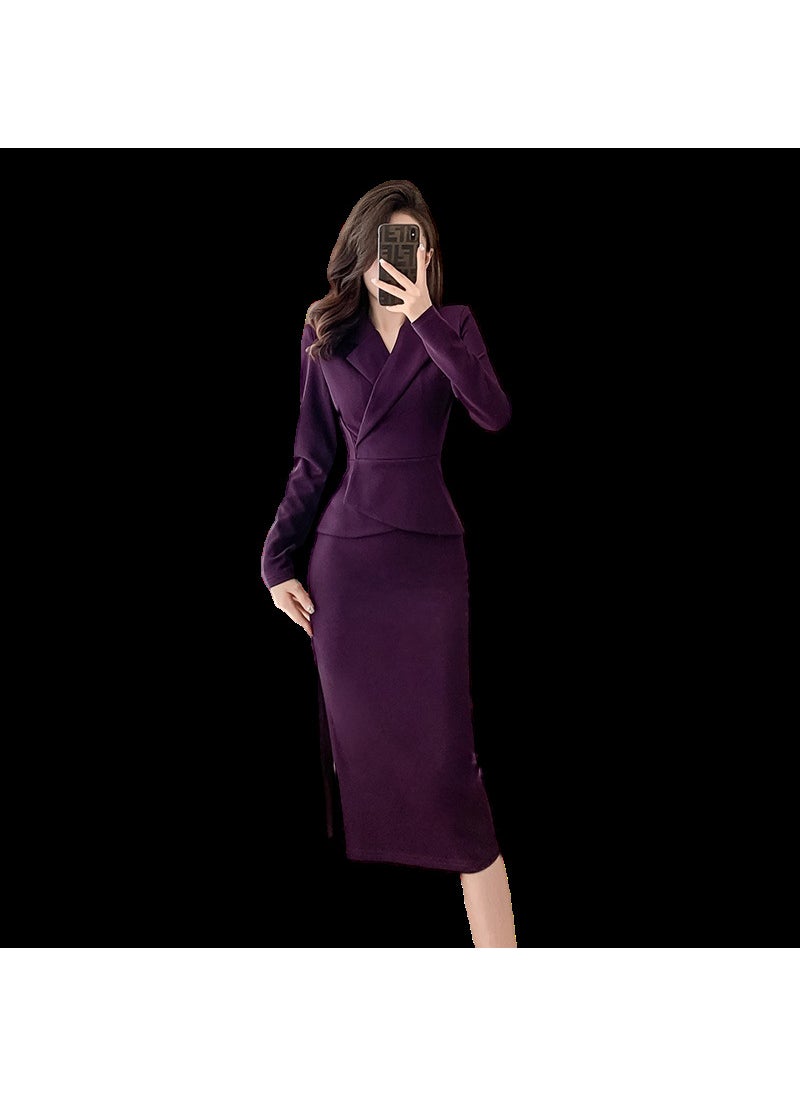 Fashion Purple Bodycon Mock-Layer Petites Dress Purple