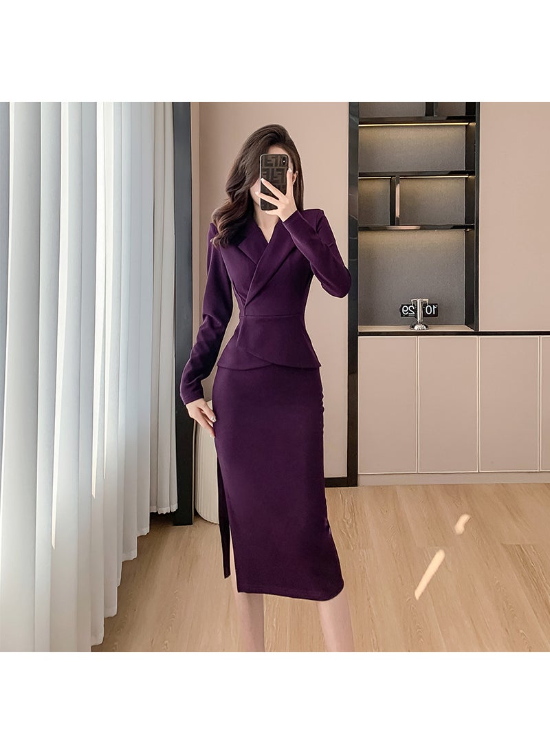 Fashion Purple Bodycon Mock-Layer Petites Dress Purple