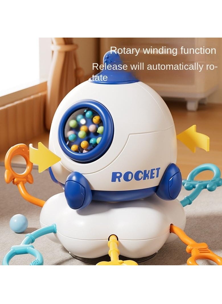 Baby Lala Music Baby Finger UFO Pull Pull Music Press Hand Grab Ball Educational Early Childhood Education Toy(Rocket Lala-blue)