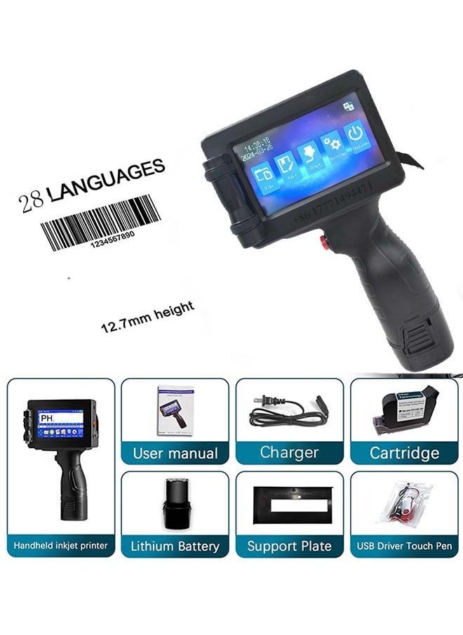 12.7mm Expiry Date Handheld Inkjet Printer with 28 Languages - 4.3-Inch Touch Screen, High-Resolution Printing