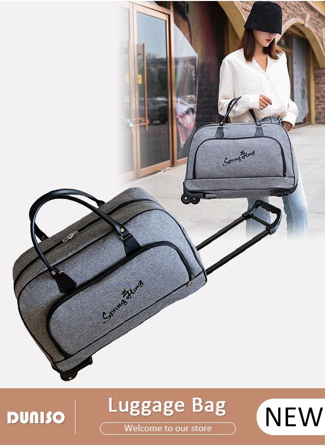 2 in 1 Suitcase for Men and Women, Large Capacity Hand Luggage Bag with Adjustable Pull Rod Portable Trolley Luggage Bag Travel Duffel Bag Multi-pocket Trolley Carry on Bag for Business Travel