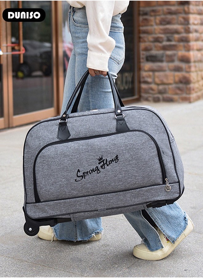 2 in 1 Suitcase for Men and Women, Large Capacity Hand Luggage Bag with Adjustable Pull Rod Portable Trolley Luggage Bag Travel Duffel Bag Multi-pocket Trolley Carry on Bag for Business Travel