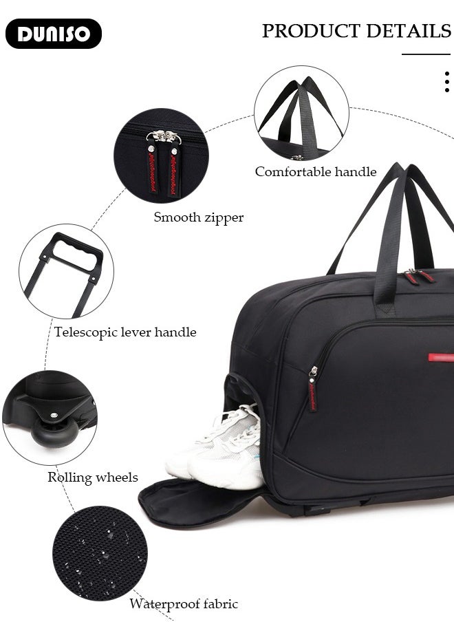 2 in 1 Suitcase for Men and Women, Large Capacity Hand Luggage Bag with Adjustable Pull Rod Portable Trolley Luggage Bag Travel Duffel Bag Multi-pocket Trolley Carry on Bag for Business Travel