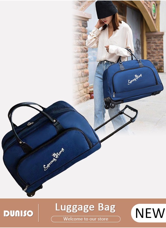 2 in 1 Suitcase for Men and Women, Large Capacity Hand Luggage Bag with Adjustable Pull Rod Portable Trolley Luggage Bag Travel Duffel Bag Multi-pocket Trolley Carry on Bag for Business Travel