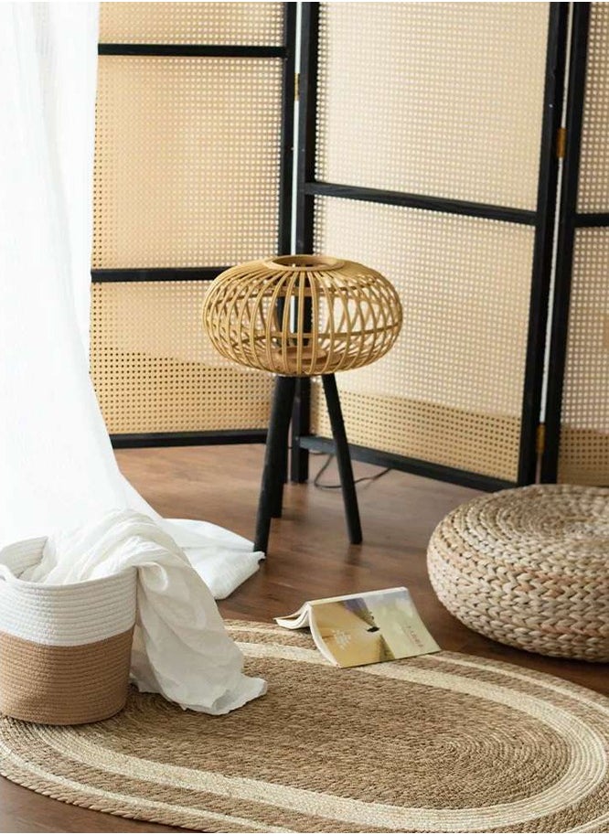 Handwoven Oval Jute Area Rug - Eco-Friendly Natural Fiber Carpet with Rustic Beige & Brown Stripes, Perfect for Living Room, Bedroom, or Entryway