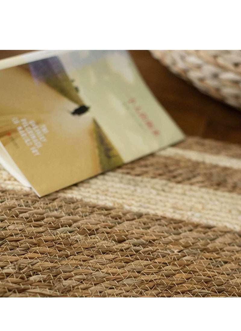 Handwoven Oval Jute Area Rug - Eco-Friendly Natural Fiber Carpet with Rustic Beige & Brown Stripes, Perfect for Living Room, Bedroom, or Entryway