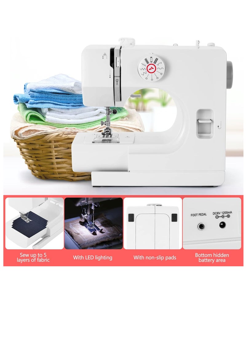 Sewing Machine, Mini Sewing Machine, Electric Portable Sewing Machine for Beginners, 12 Stitch Dual Speed with Foot Pedal