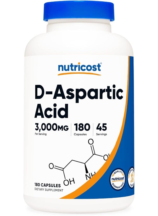 Nutricost D-Aspartic Acid Capsules (Pack of 180 Capsules) (3000mg Serving)