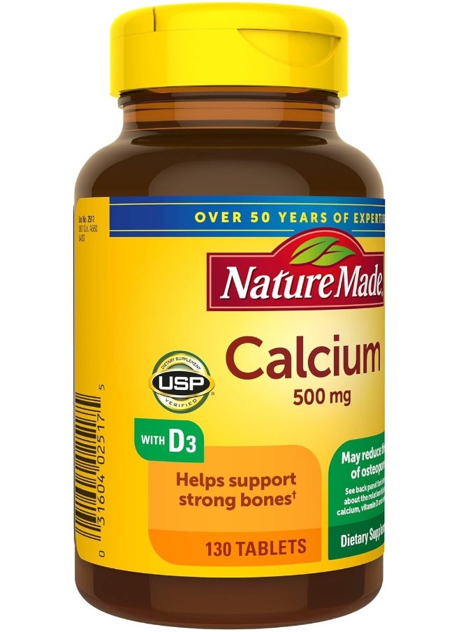 Nature Made Calcium 500 mg with Vitamin D3, Dietary Supplement for Bone Support, 130 Tablets