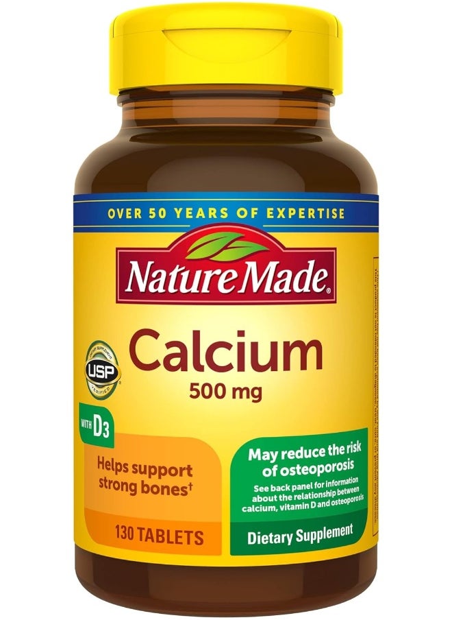 Nature Made Calcium 500 mg with Vitamin D3, Dietary Supplement for Bone Support, 130 Tablets