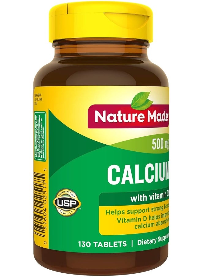 Nature Made Calcium 500 mg with Vitamin D3, Dietary Supplement for Bone Support, 130 Tablets