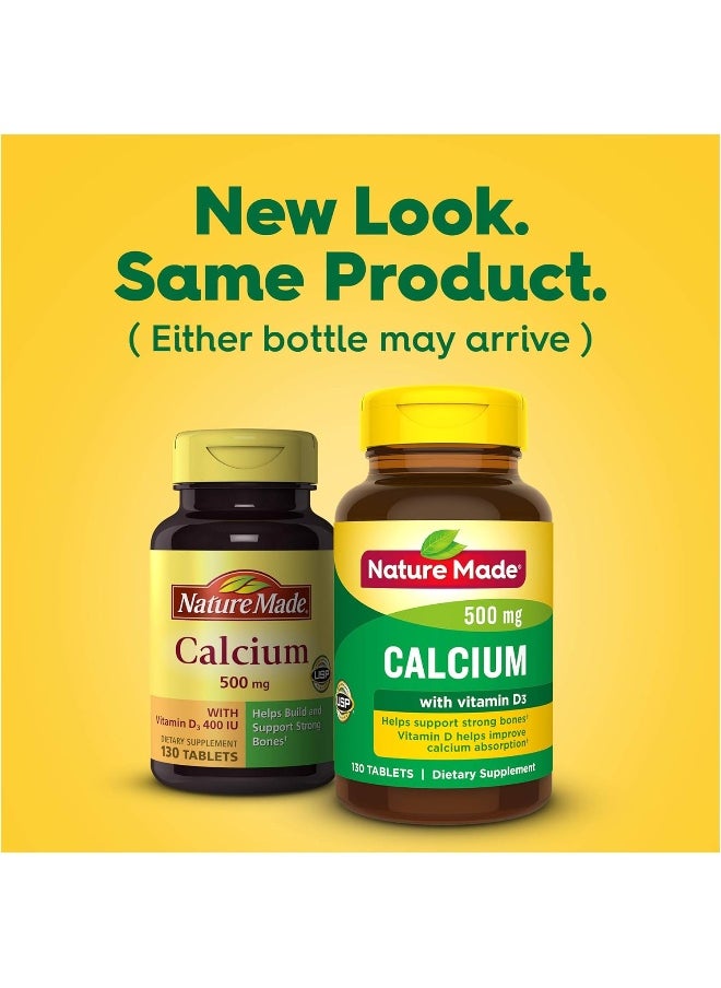 Nature Made Calcium 500 mg with Vitamin D3, Dietary Supplement for Bone Support, 130 Tablets