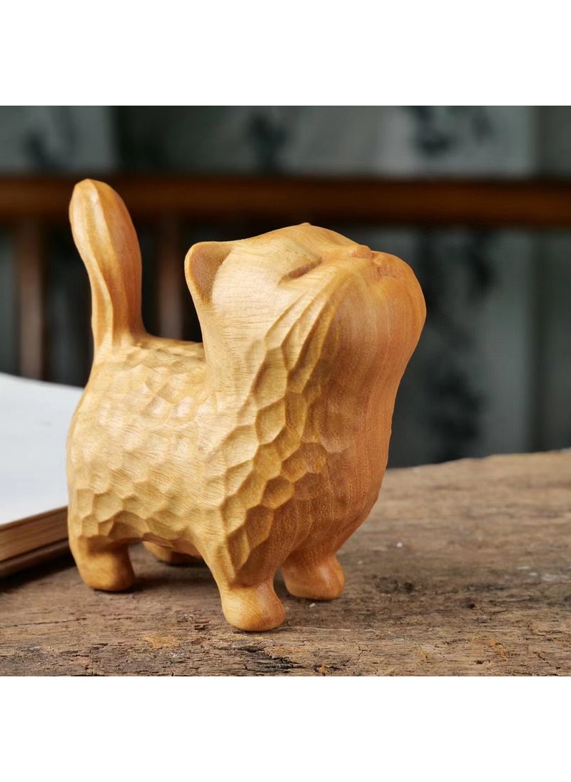 Cute Cedarwood Carved Lucky Cat Charm Proud cat