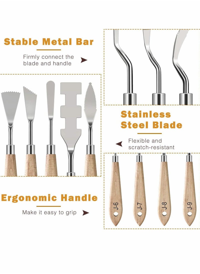 Painting Knife Set, 10 Pcs Stainless Steel Palette Knife Set, Thin and Flexible Art Tools with Wooden Handle for Oil Painting, Canvas Acrylic Painting, Color Mixing & Texture