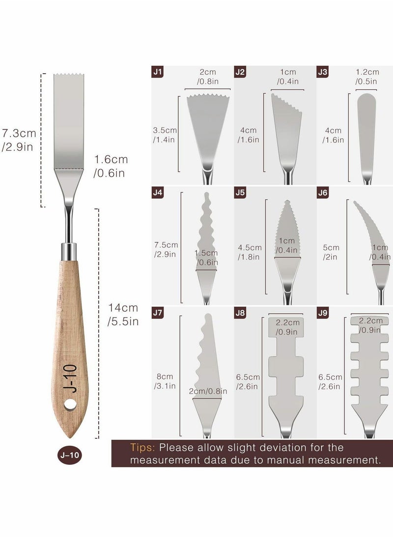 Painting Knife Set, 10 Pcs Stainless Steel Palette Knife Set, Thin and Flexible Art Tools with Wooden Handle for Oil Painting, Canvas Acrylic Painting, Color Mixing & Texture