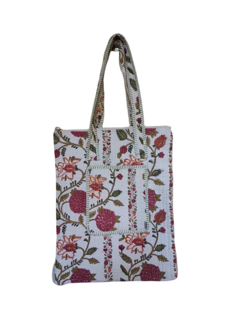 rangrez Cotton Quilted Handicrafted Floral Printed Women's Carry Bag Shoulder Shopping Tote Bag 18