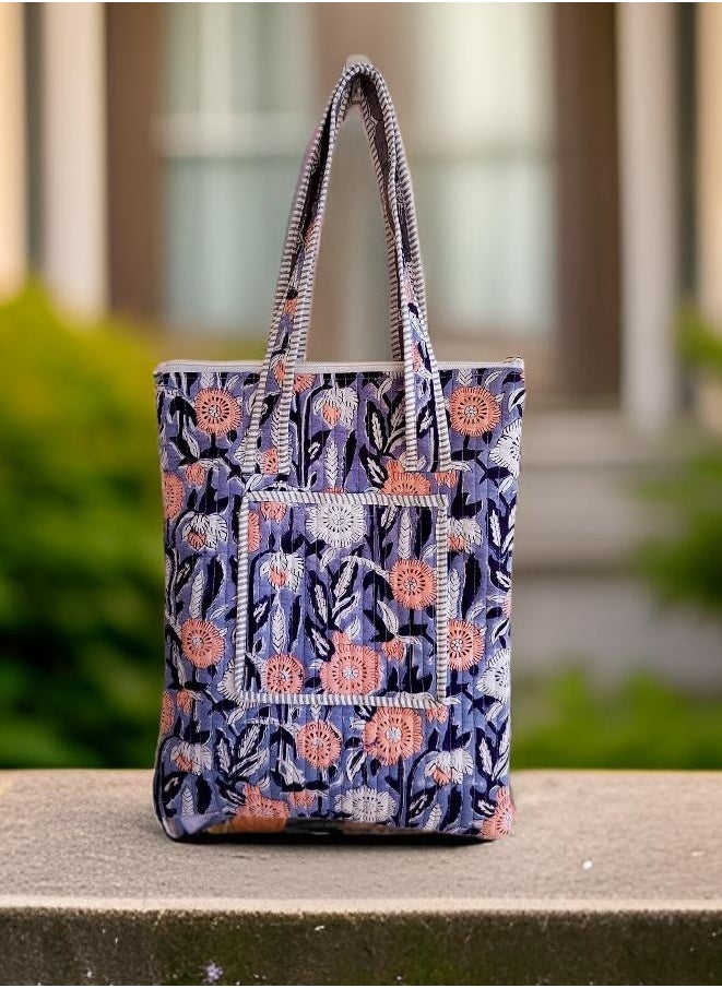 rangrez Cotton Quilted Handicrafted Floral Printed Women's Carry Bag Shoulder Shopping Tote Bag 18