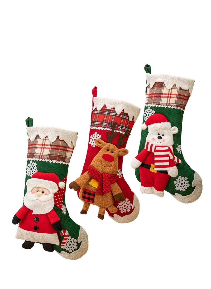 Personalized Christmas Stockings 3 Pack 19 inch Large Kids Stocking Bags Hanging Socks for Christmas Decor Decorations