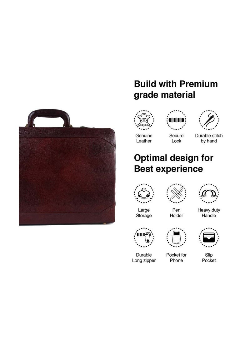 HAMMONDS FLYCATCHER Genuine Leather Briefcase for Men with Expandable File Section, Laptop Briefcase Office Bag with Combination Lock and Multiple Compartments, Handbag for Men's - Classic Brown