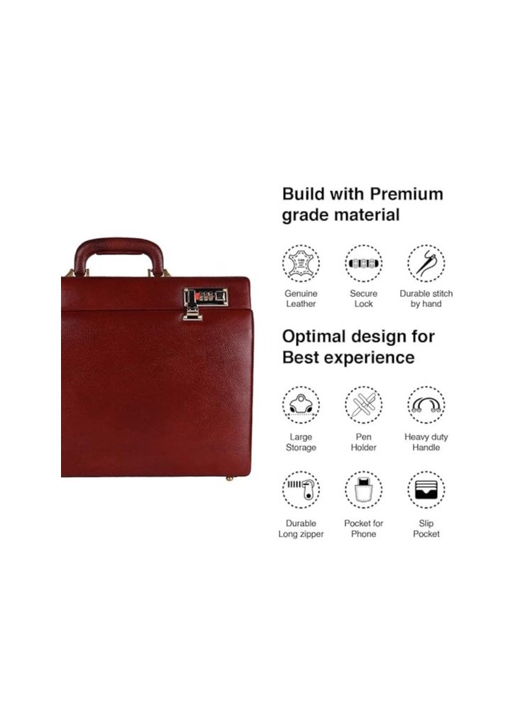 HAMMONDS FLYCATCHER Briefcase for Men - Genuine Leather Office Briefcase - Rich Brown,Spacious Suitcase for Documents Storage,Dual Combination Locks Protected,leather briefcase Business,Travel,31 Cms