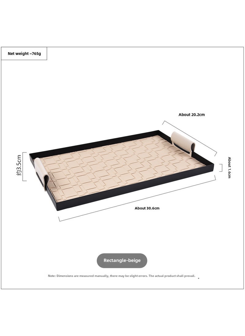 Woven Leather Pad Metal Desk Organizer Tray Rectangle (beige)