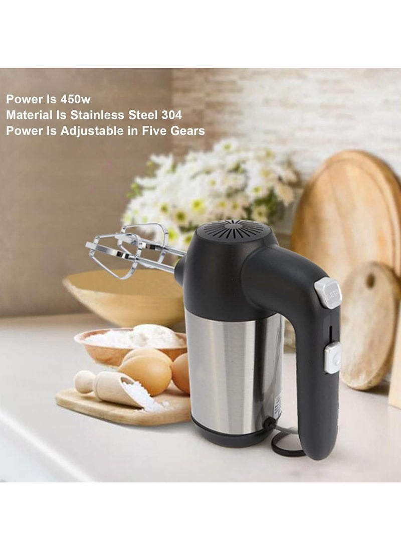 Electric Hand Mixer Stainless Steel 5 Speed Dough Stuffing Mixer with Whisk for Kitchen