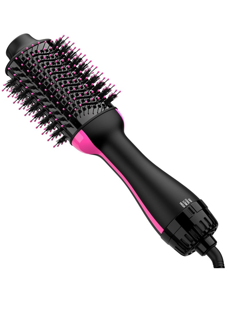 Hair Dryer and Blow Dryer Brush in One, 4 in 1 Hair Dryer and Styler Volumizer with Negative Ion Anti-frizz Ceramic Titanium Barrel Hot Air Straightener Brush 75MM Oval Shape, Black/Pink