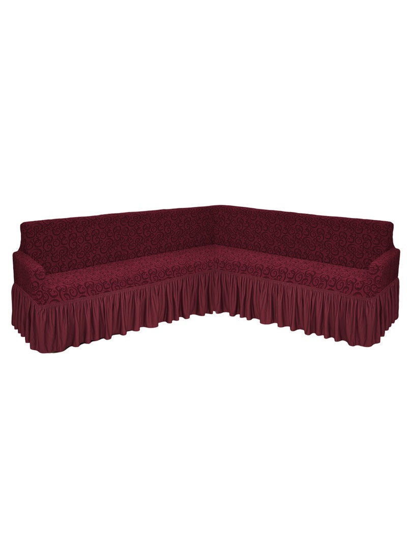 Stretch Fit L Shape Sofa Cover 6 Seater Slip Cover Jacquard Fabric Corner Sofa Cover for Large Sofa Free Size Fits on Different Models of Sofa 4 to 6 Meter Length with any Side Corner Maroon