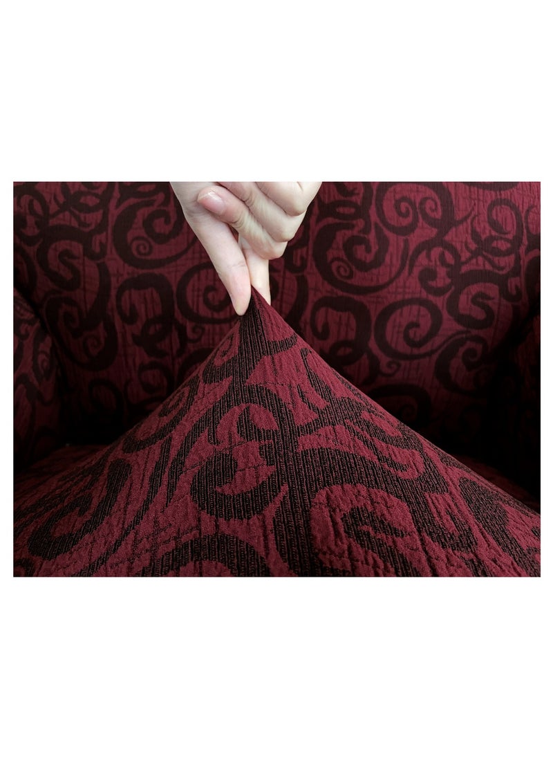 Stretch Fit L Shape Sofa Cover 6 Seater Slip Cover Jacquard Fabric Corner Sofa Cover for Large Sofa Free Size Fits on Different Models of Sofa 4 to 6 Meter Length with any Side Corner Maroon