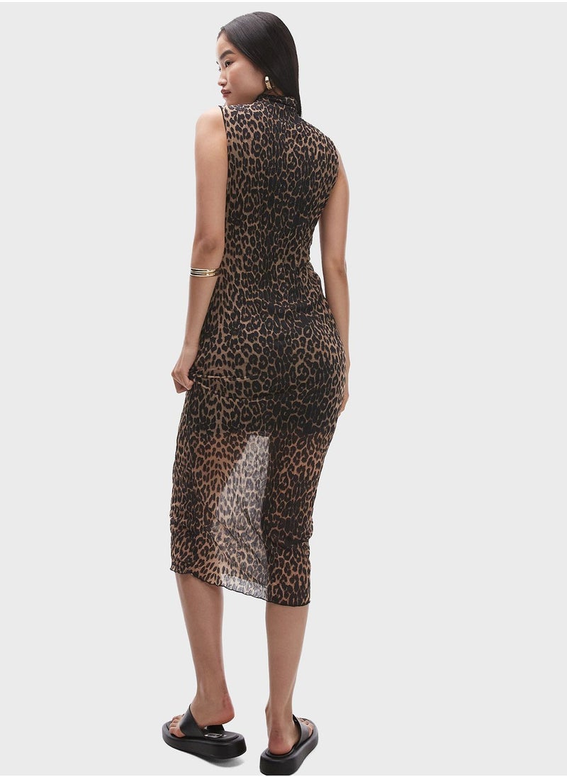 Crinkled Leopard Print Dress