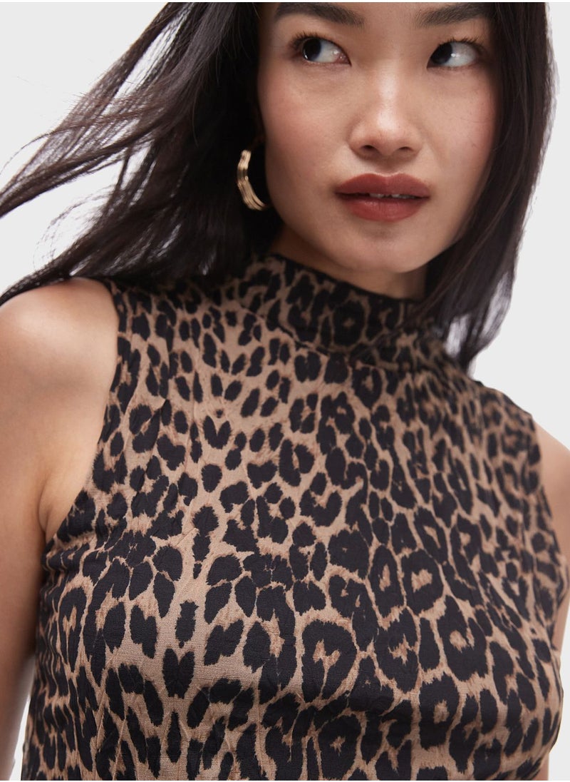 Crinkled Leopard Print Dress