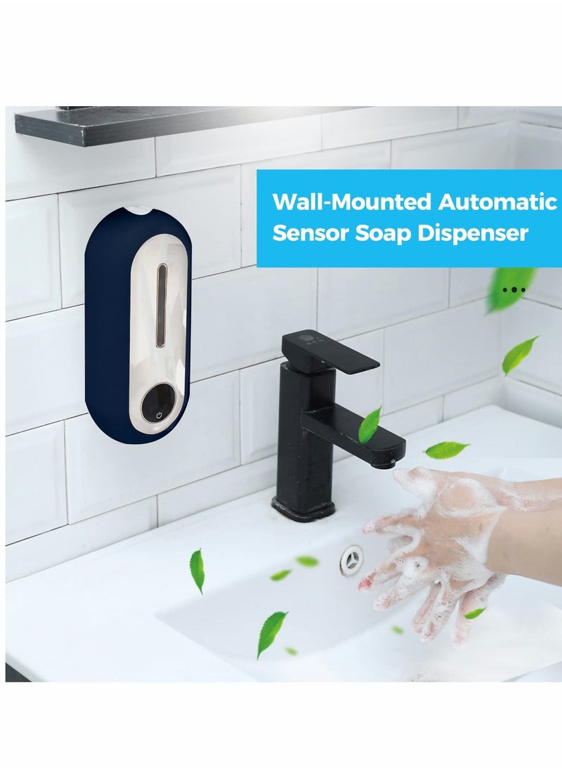 Automatic Soap Dispenser Wall Mounted Touchless Hands Free Foaming Soap Dispenser Adjustable 3 Level Electric Sensor Liquid Liquid Dispenser 15.2oz/450ml for Home Kitchen Company School Bathroom (Blue