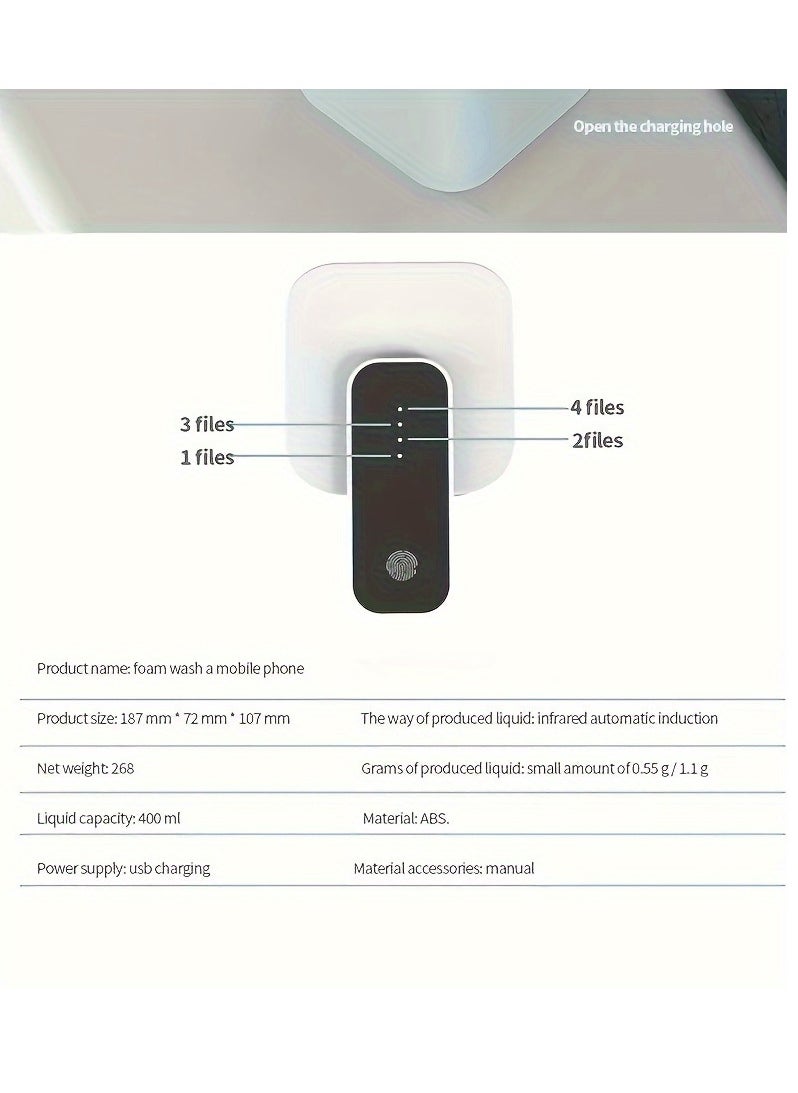 Touchless Foaming Soap Dispenser - 400ml USB Rechargeable, Sleek Design for Home & Office Hygiene