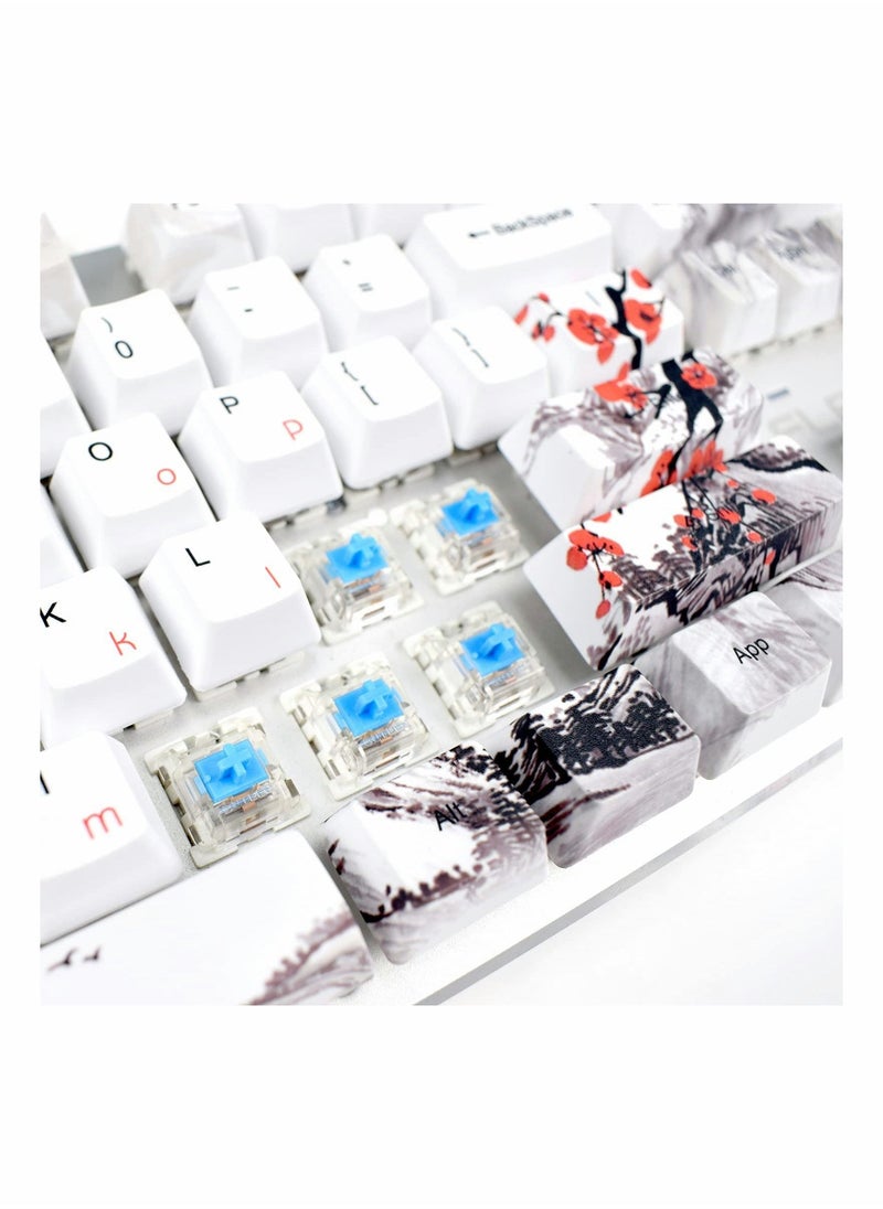 Rubber Keycaps Set, 110 Keys PBT Keycap, Anti-Slip Texture Dye-Sublimation Plum Blossom Cherry Profile Key Cap, DIY Mechanical Keyboard Keycap Set for Mechanical Keyboard