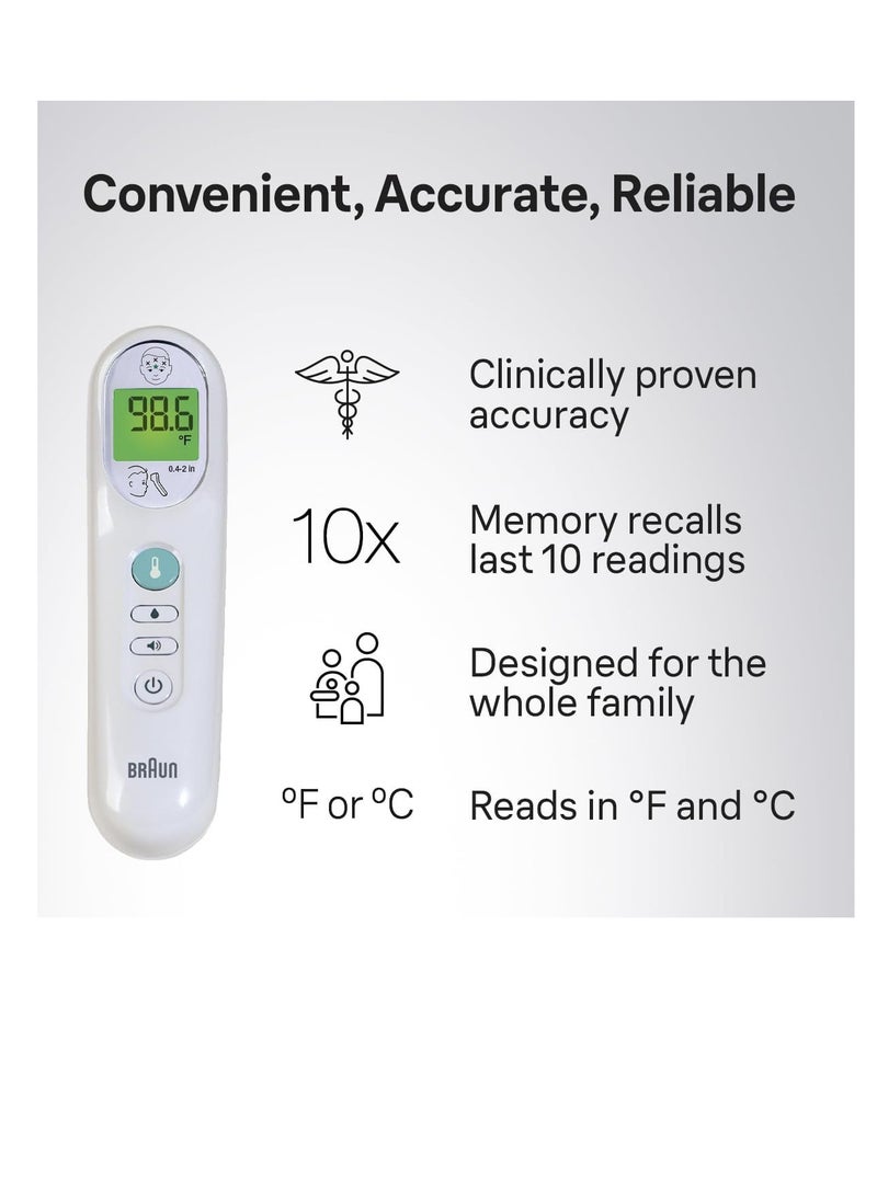 No Touch 3-in-1 Thermometer Measures Forehead Liquid and Food Temps Professional Accuracy and Color Coded Fever Guidance for Babies Kids Toddlers and Adults FSA and HSA Eligible