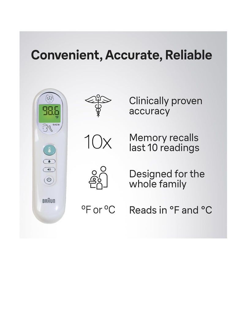 No Touch 3-in-1 Thermometer, Measures Forehead, Liquid and Food Temps, Professional Accuracy and Color Coded Fever Guidance for Babies, Kids, Toddlers and Adults, FSA and HSA Eligible