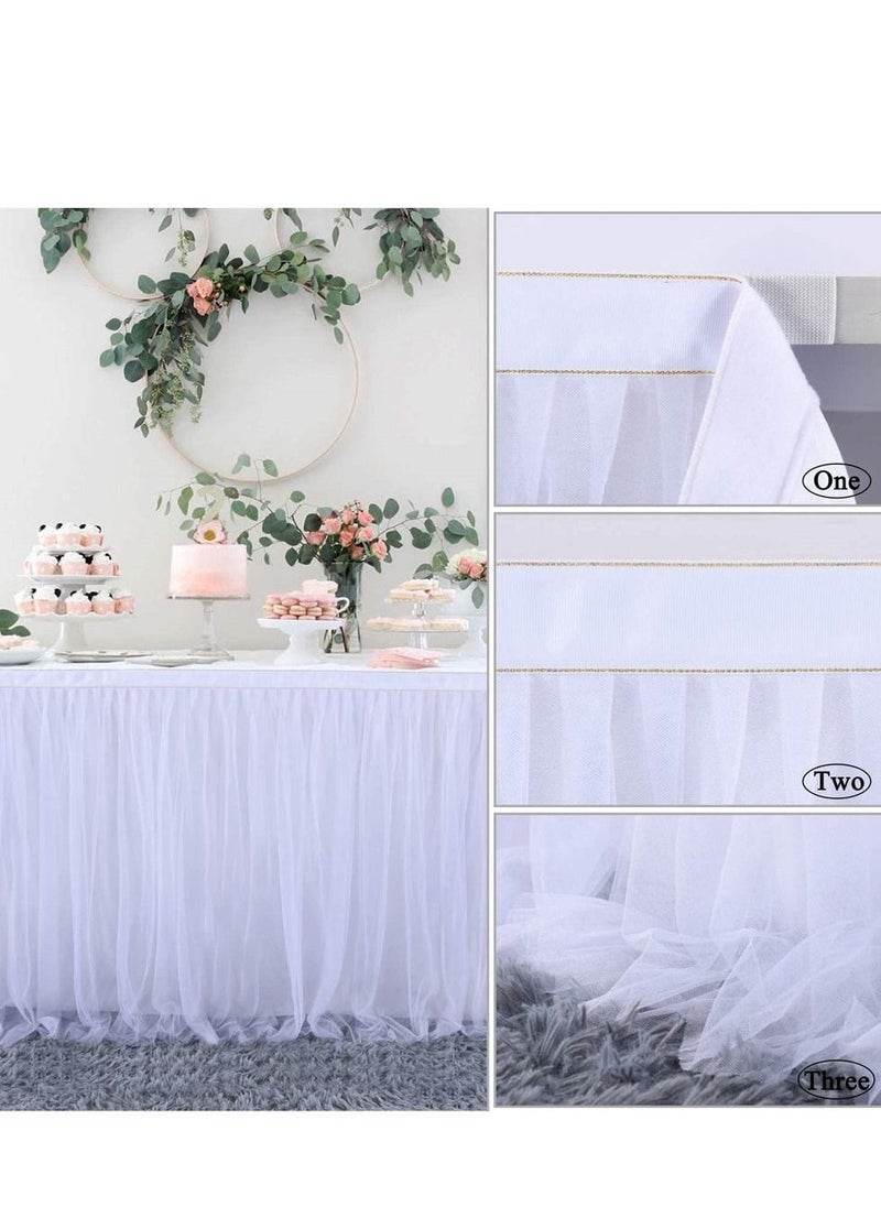 White Tulle Table Skirt for Rectangle or Round Tables, Tutu Table Skirt, Ruffle Table Cloth for Wedding Bridal Shower Baptism Birthday Party Christening Banquet Table Decorations (L6(ft), H 30In)