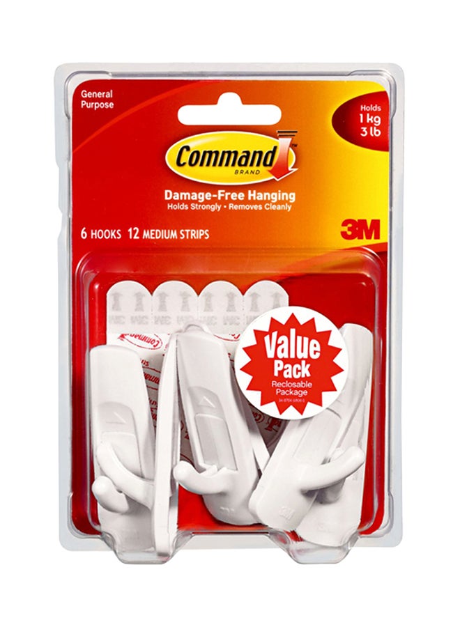 6-Piece Medium Hook Set White