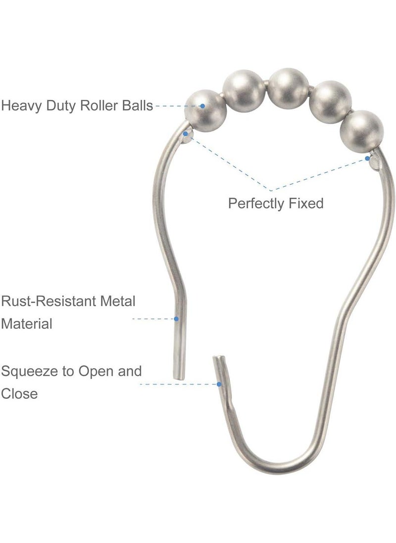 Shower Curtain Rings, Set of 12, Rust-Resistant Metal Shower Hooks Ring Shower Rings for Curtain Rolling Shower Curtain Hooks for Bathroom Shower Rod Shower Curtain Hangers