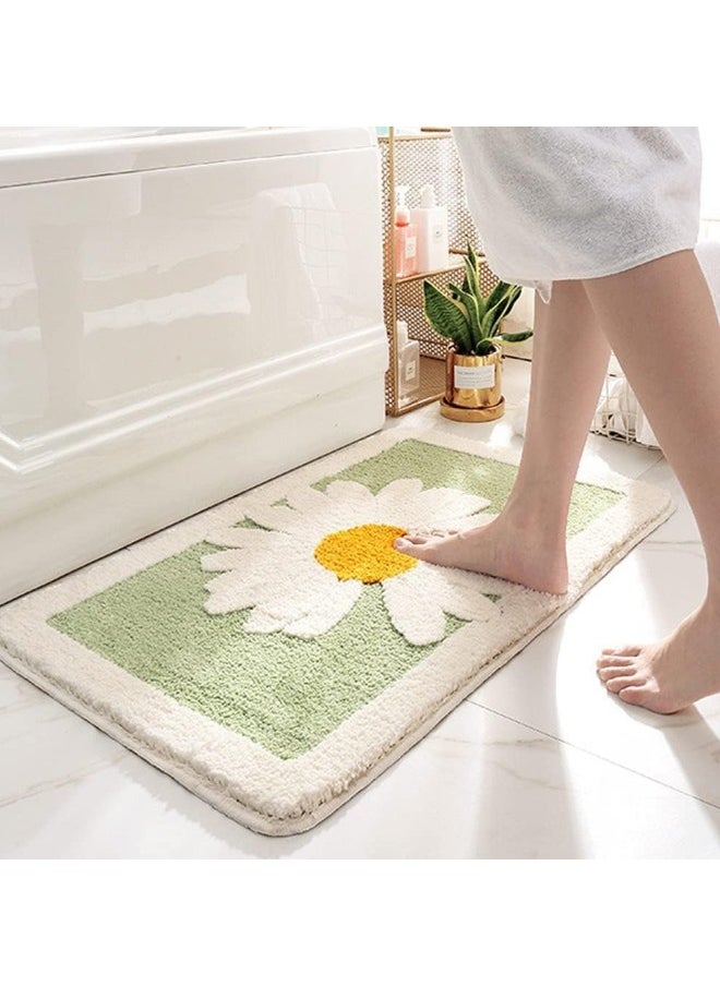 Microfiber Bathroom Daisy Rug, Super Soft Furry Bath Mat, Super Absorbent and Quick-Drying Bathroom Rug Machine Washable/Non-Slip Bathroom Rug for Tub Bathroom and Shower (Green)