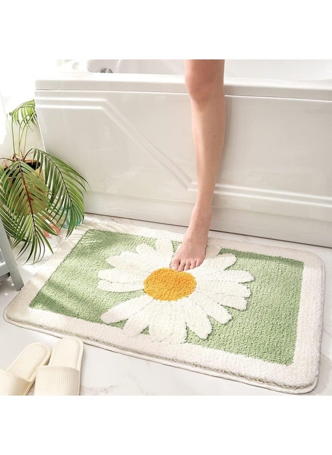 Microfiber Bathroom Daisy Rug, Super Soft Furry Bath Mat, Super Absorbent and Quick-Drying Bathroom Rug Machine Washable/Non-Slip Bathroom Rug for Tub Bathroom and Shower (Green)