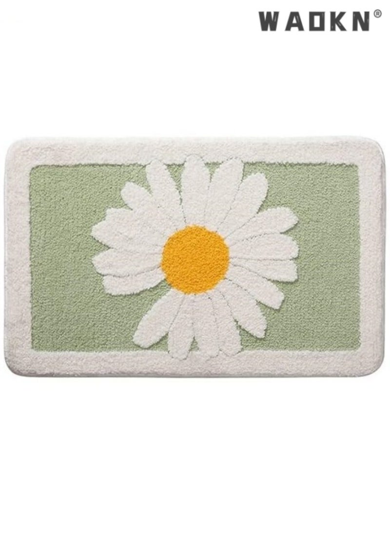 Microfiber Bathroom Daisy Rug, Super Soft Furry Bath Mat, Super Absorbent and Quick-Drying Bathroom Rug Machine Washable/Non-Slip Bathroom Rug for Tub Bathroom and Shower (Green)