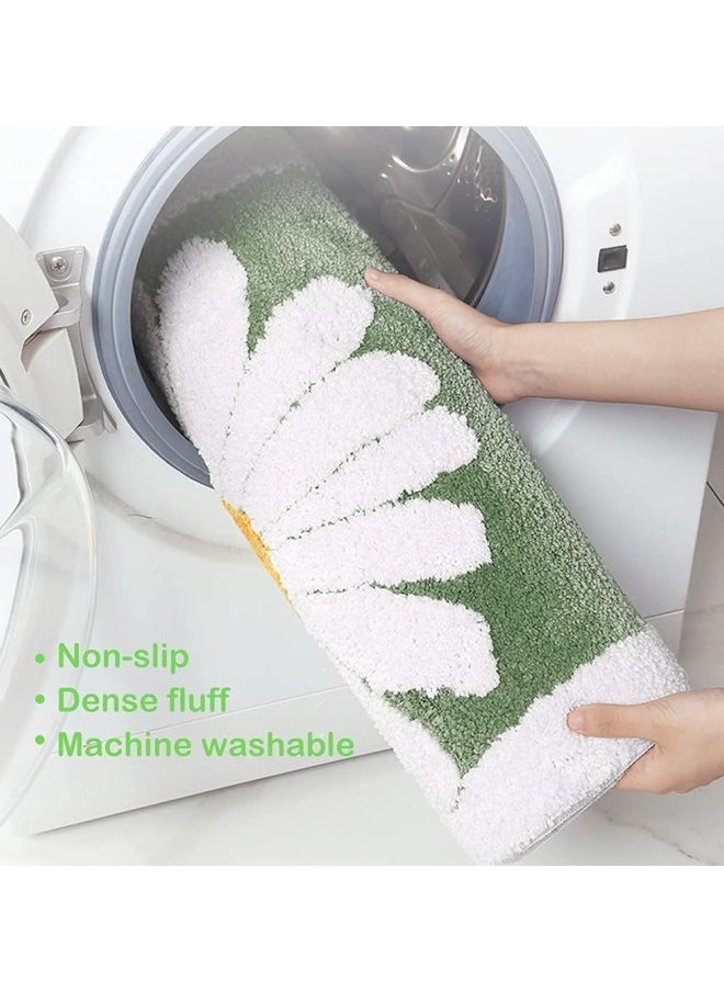 Microfiber Bathroom Daisy Rug, Super Soft Furry Bath Mat, Super Absorbent and Quick-Drying Bathroom Rug Machine Washable/Non-Slip Bathroom Rug for Tub Bathroom and Shower (Green)