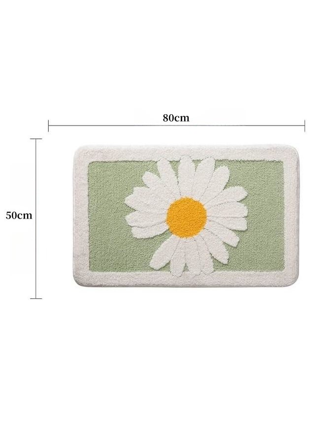 Microfiber Bathroom Daisy Rug, Super Soft Furry Bath Mat, Super Absorbent and Quick-Drying Bathroom Rug Machine Washable/Non-Slip Bathroom Rug for Tub Bathroom and Shower (Green)