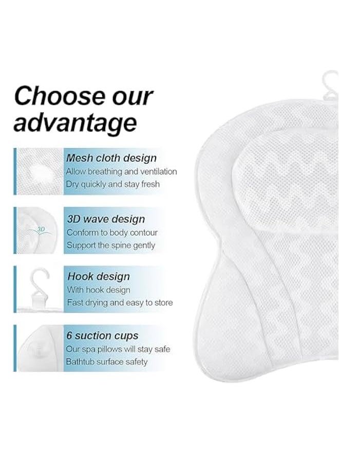 Bath Pillow Bathtub Pillows for Head & Neck 3D Air Mesh Breathable Bath Pillows Hot Tub Jacuzzi Spa Bathtub Accessories for Female (White)