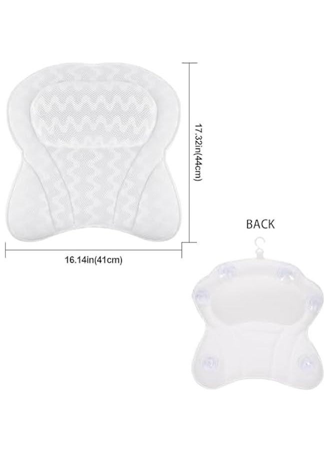 Bath Pillow Bathtub Pillows for Head & Neck 3D Air Mesh Breathable Bath Pillows Hot Tub Jacuzzi Spa Bathtub Accessories for Female (White)
