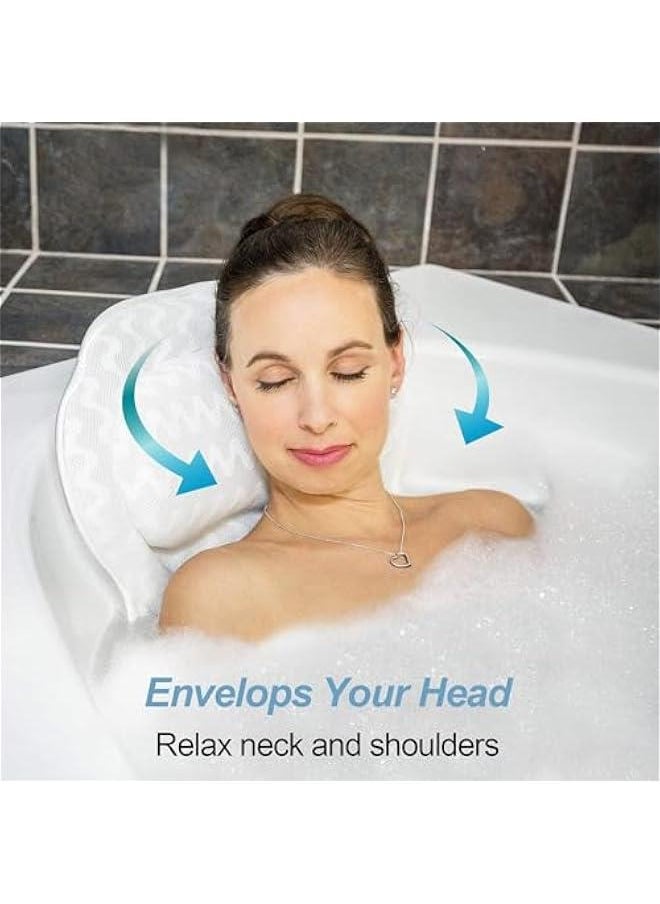 Bath Pillow Bathtub Pillows for Head & Neck 3D Air Mesh Breathable Bath Pillows Hot Tub Jacuzzi Spa Bathtub Accessories for Female (White)